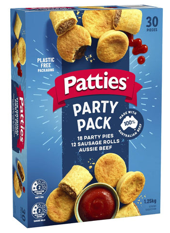 Patties Party Pack Party Pies and Sausage Rolls Aussie Beef 1.25kg 30 Pack